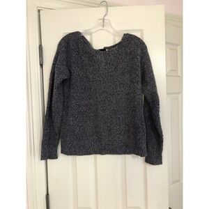 Ann‎ Taylor Gray Black Intarsia Knit Back Bow Wool PreppyCrew Neck Sweater small